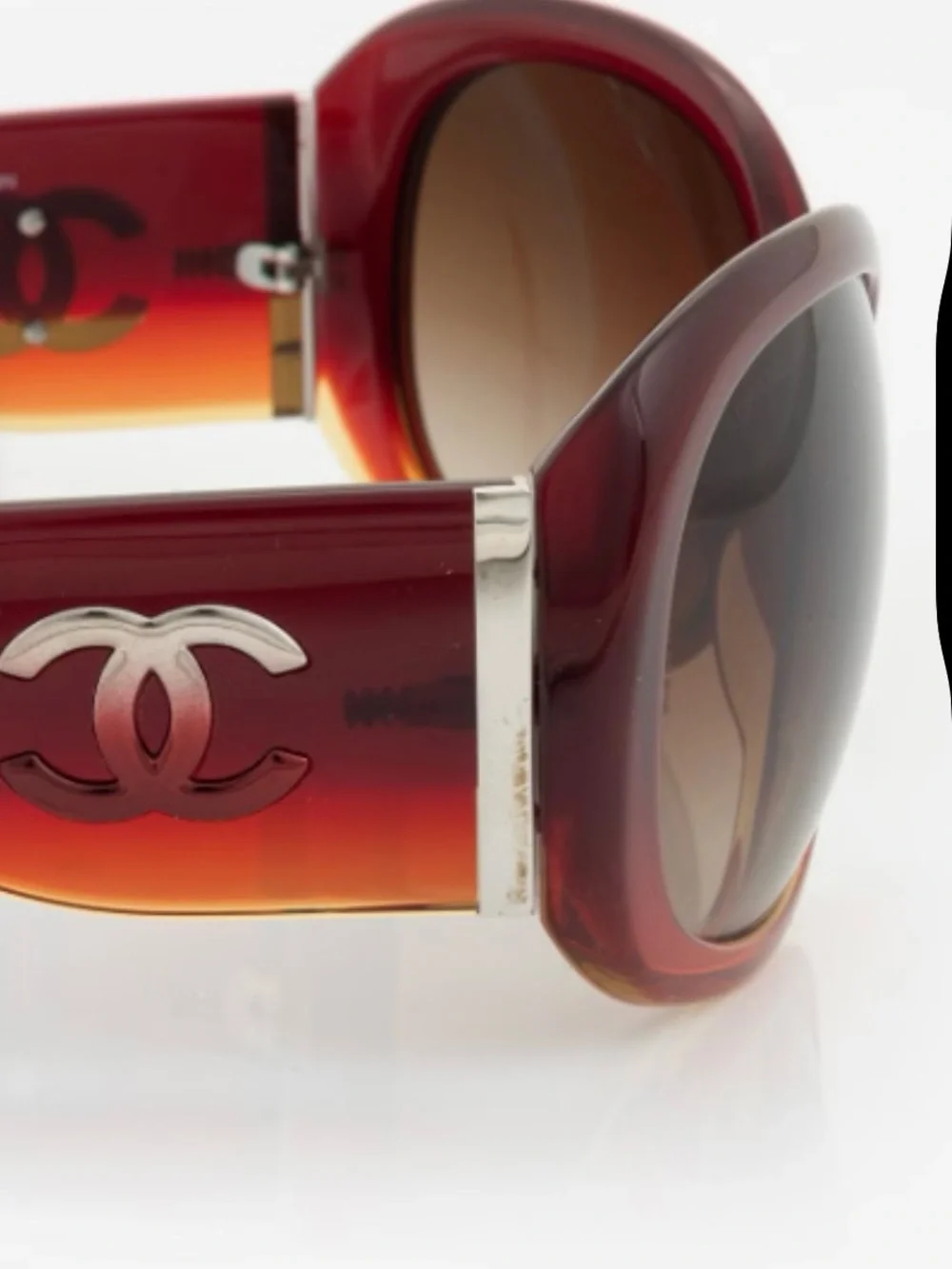 CHANEL Red to Amber Ombre Sunglasses with Silver CC Detail
